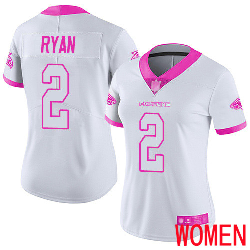 Atlanta Falcons Limited White Pink Women Matt Ryan Jersey NFL Football #2 Rush Fashion->atlanta falcons->NFL Jersey